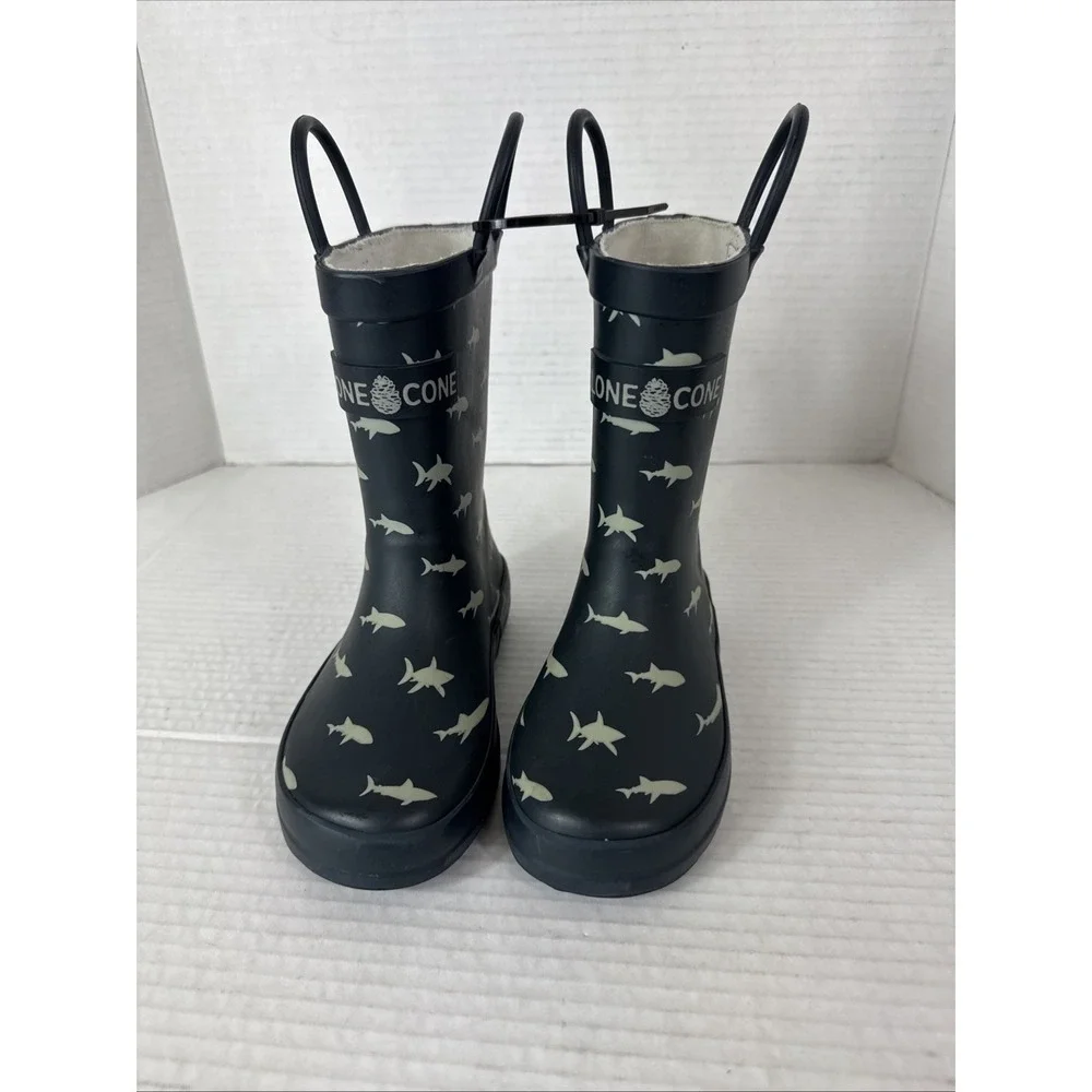 LoneCone Unisex Toddler Kid 10T (Ages1-3) Rainboots Shark Attack Blue Silver